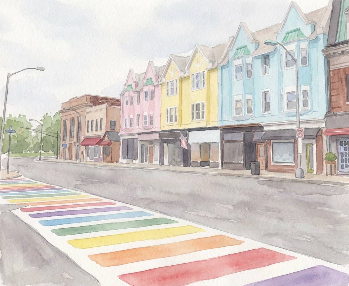 Watercolor illustration of downtown Westfield